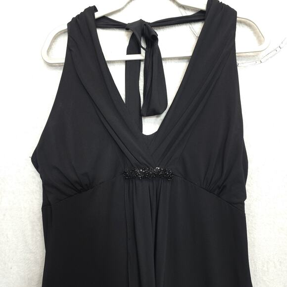 Z Studio Halter Dress Babydoll Embellished Open Back Deep V Neck Women 16 Black - Picture 10 of 15